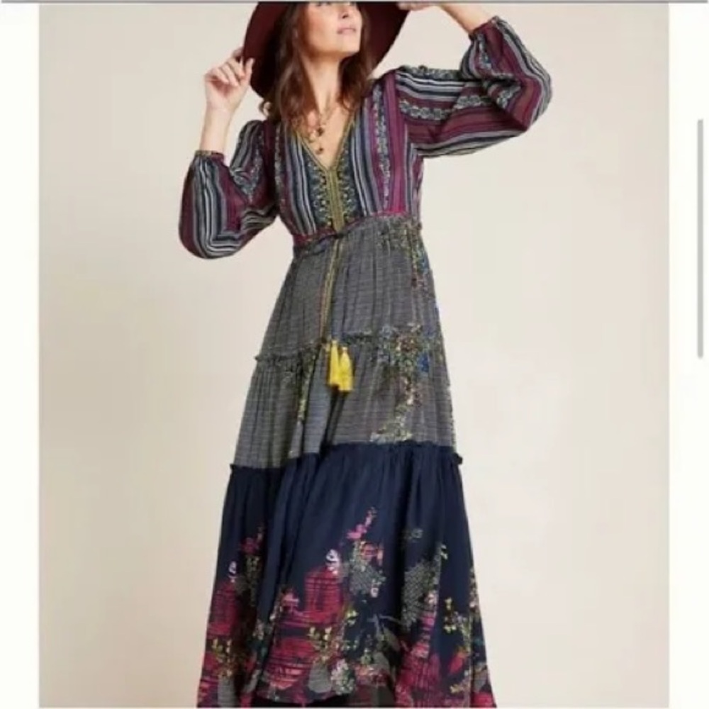 Anthropologie Striped and Floral Maxi Dress Tatiana